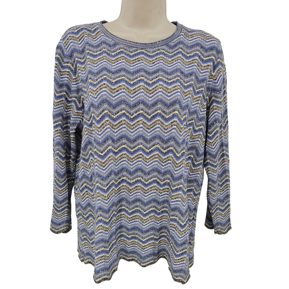 VTG Grandmacore Sweater Women M‎ Blue Chevron Knit Made USA Preppy Coastal Mom